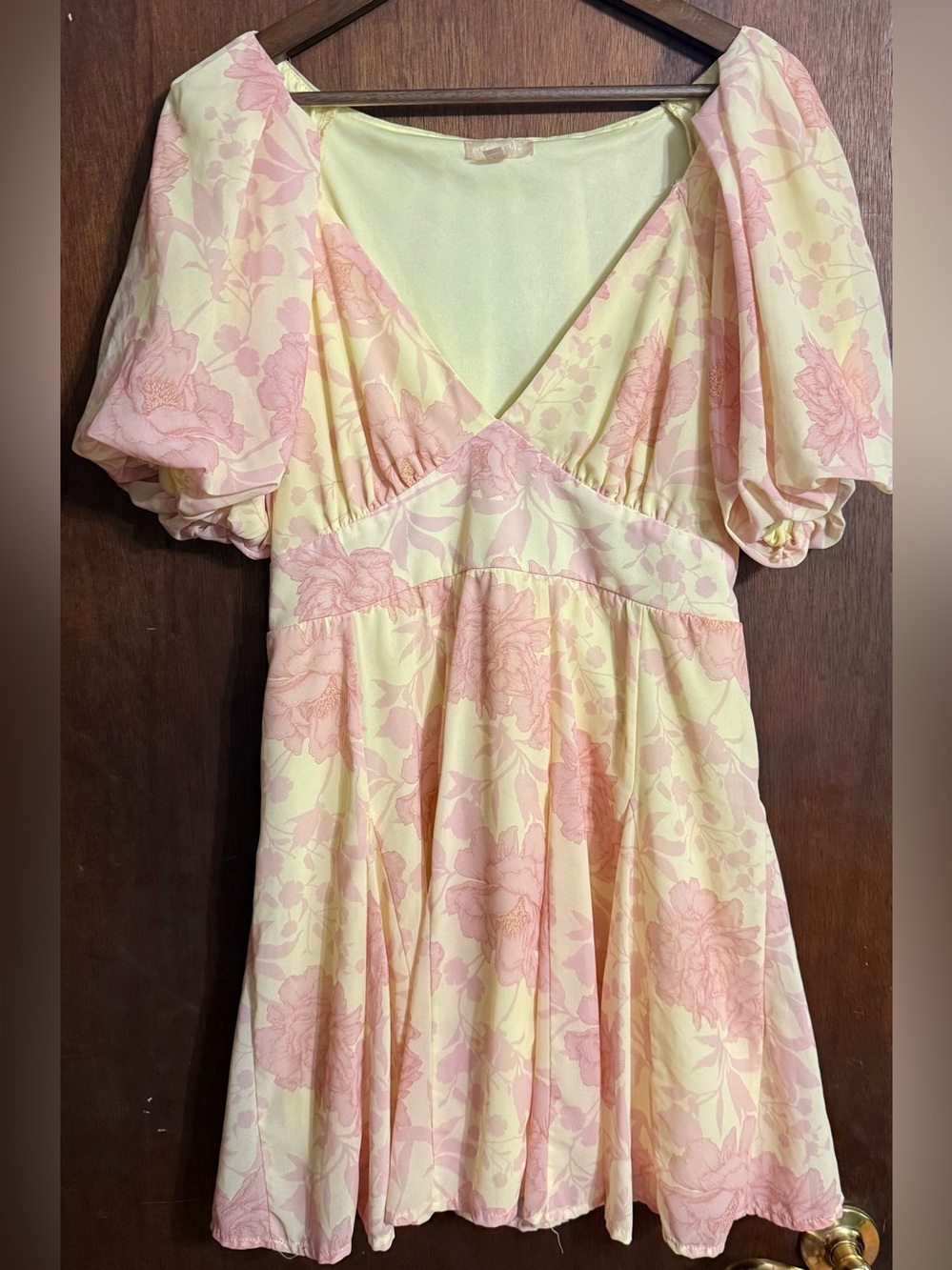 Women's Midi Floral Dress in Pale Yellow and Soft Pink